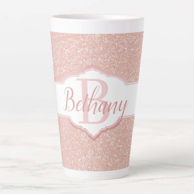 Pink Glitter Monogram Latte Mug (Front)