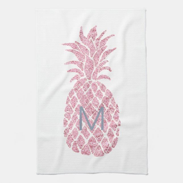 pink glitter monogram pineapple kitchen towel (Vertical)