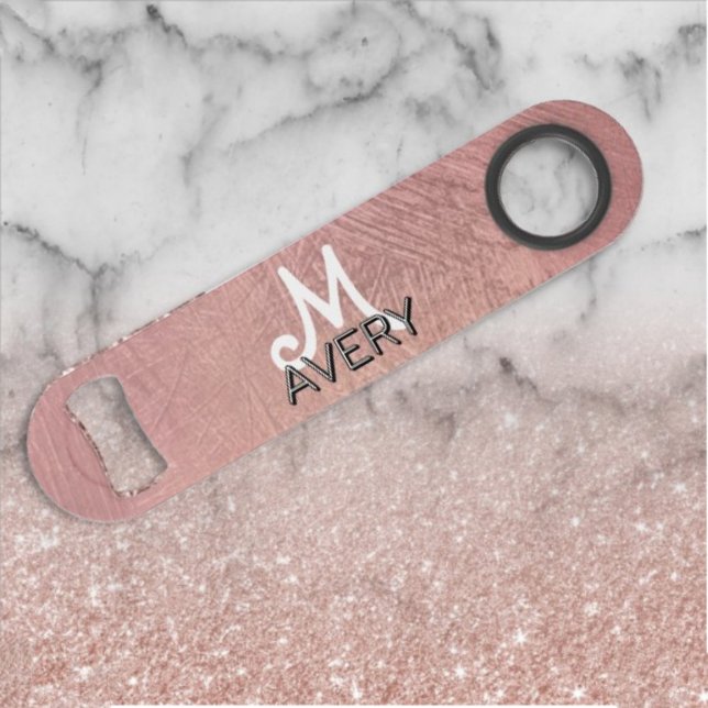 pink glitter monogram rose gold sparkle bar key (Creator Uploaded)