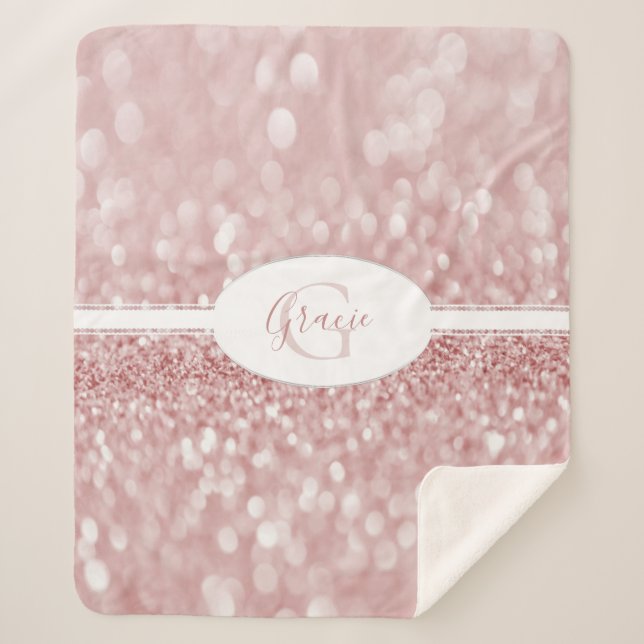 Pink Glitter Monogram Sherpa Blanket (Front)