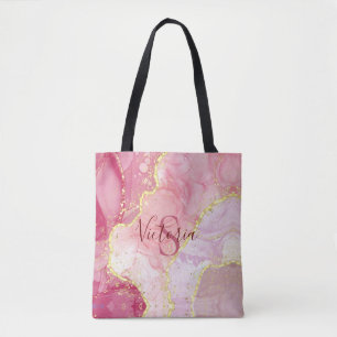 Pink Glitter Monogram Tote Bag