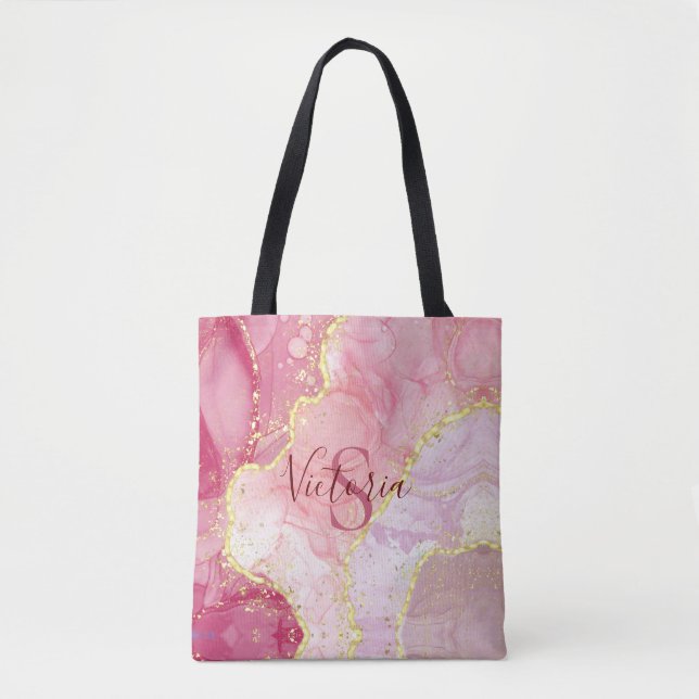 Pink Glitter Monogram Tote Bag (Front)