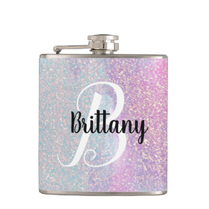 Pink Glitter Monogrammed Flask