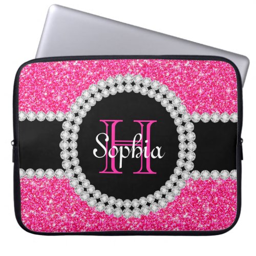 Pink Glitter Monogrammed Laptop Sleeve 15