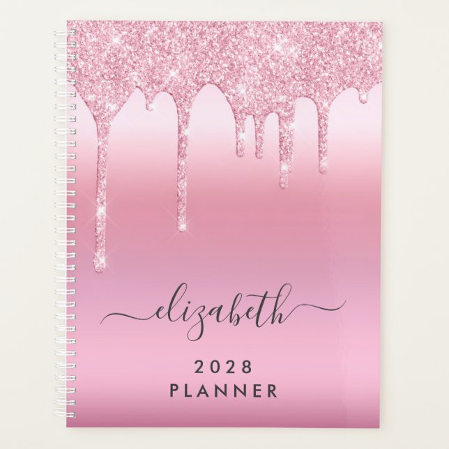 Pink Glitter Monogrammed Planner (Front)