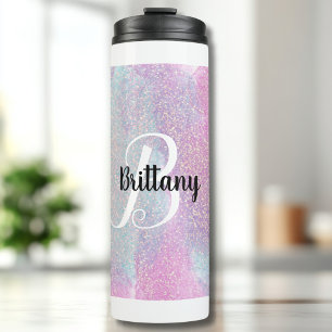 Pink Glitter Monogrammed Thermal Tumbler