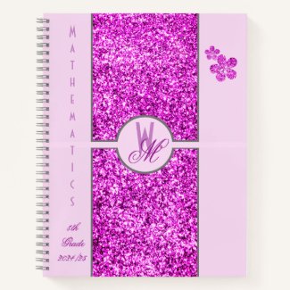 Pink glitter Monogrammed with Flowers