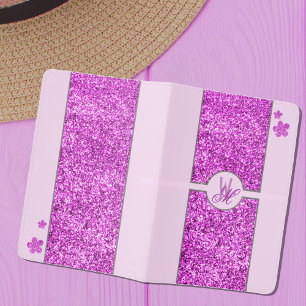 Pink Glitter Monogrammed with Flowers Passport Holder