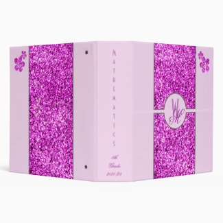 Pink glitter Monogrammed with Flowers - School