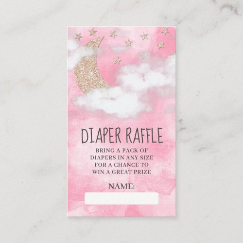 Pink Glitter Moon Star Diaper Raffle Baby Shower Enclosure Card