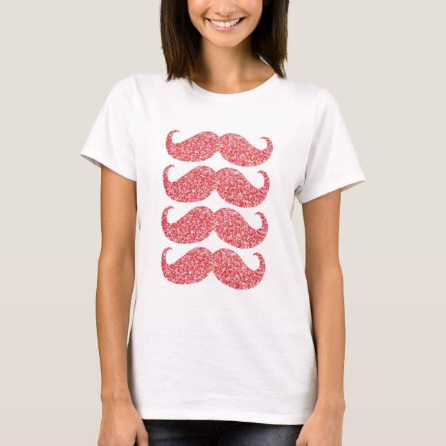 Pink Glitter Mustache #2 T-Shirt (Front)