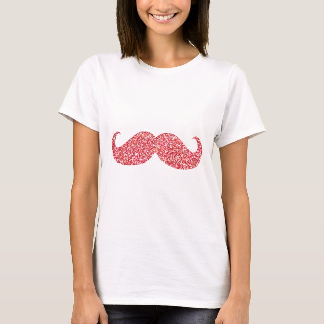 Pink Glitter Mustache T-Shirt (Front)