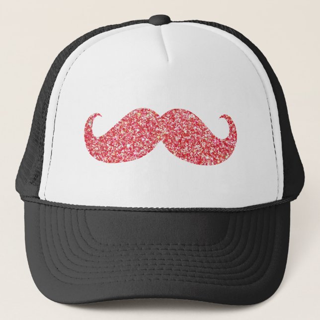 Pink Glitter Mustache Trucker Hat (Front)
