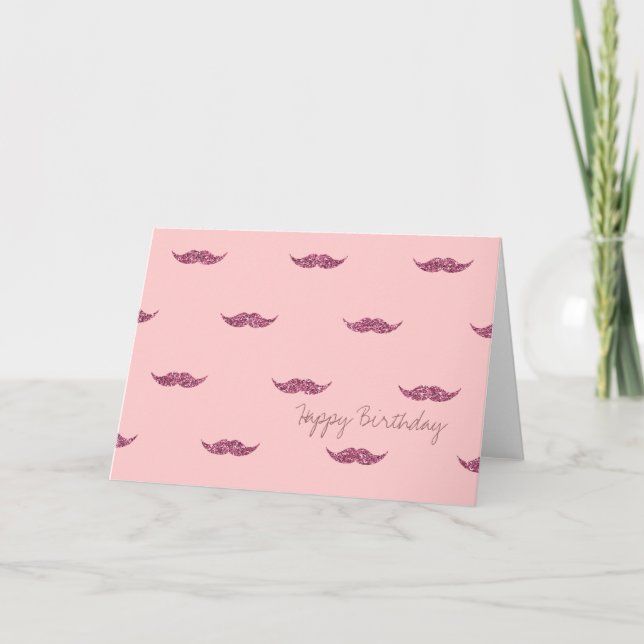 Pink Glitter Mustaches Card (Front)