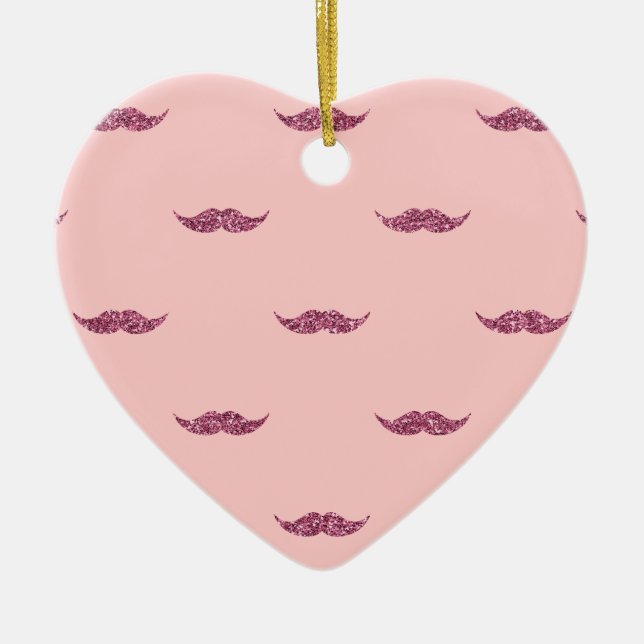 Pink Glitter Mustaches Ceramic Ornament (Front)