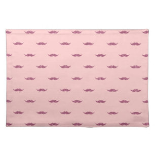 Pink Glitter Mustaches Cloth Placemat