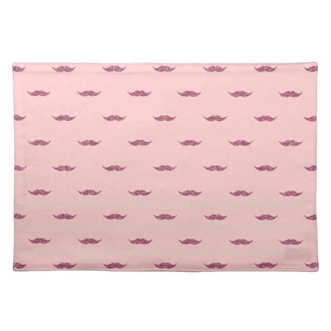 Pink Glitter Mustaches Cloth Placemat (Front)