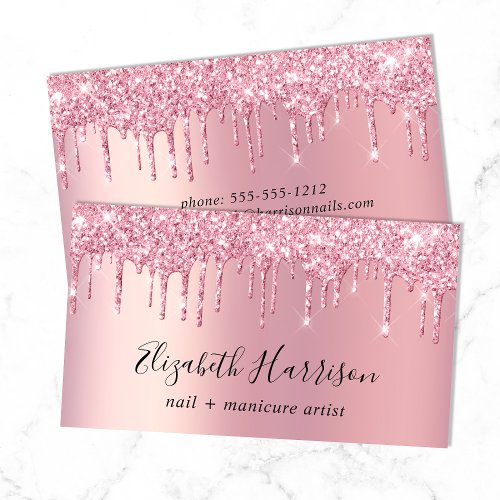 Pink Glitter Nail Manicure Business Card