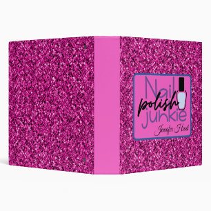 Pink Glitter Nail Polish Junkie  3 Ring Binder