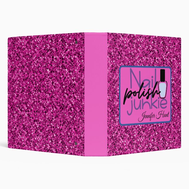 Pink Glitter Nail Polish Junkie  3 Ring Binder (Background)
