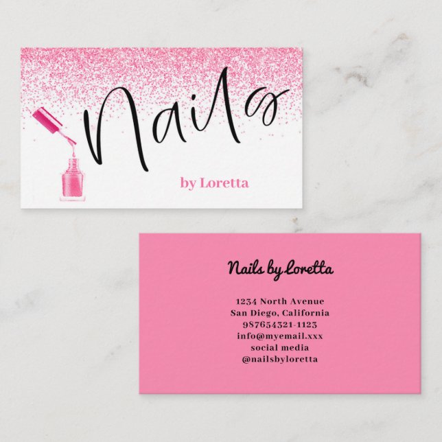 Pink Glitter Nails Business Card (Front/Back)