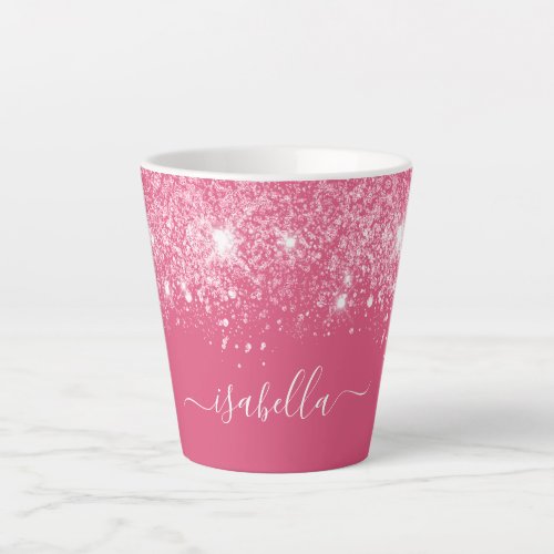Pink glitter name script stylish girly latte mug
