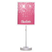 Pink glitter name script table lamp