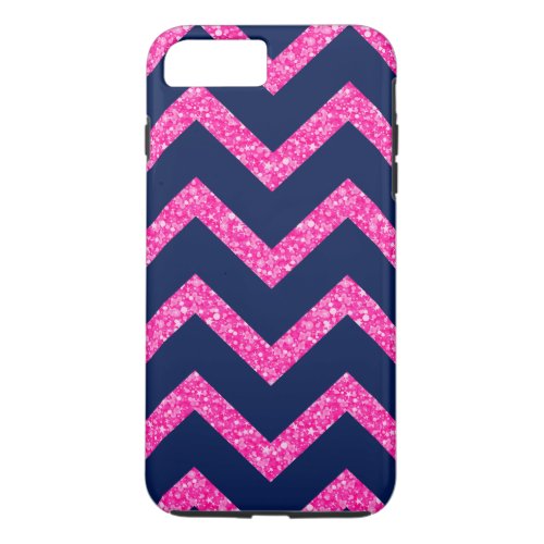 Pink Glitter  Navy Blue Chevron Zigzag Pattern iPhone 8 Plus7 Plus Case