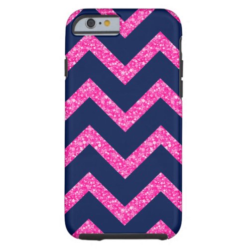 Pink Glitter  Navy Blue Chevron Zigzag Pattern Tough iPhone 6 Case