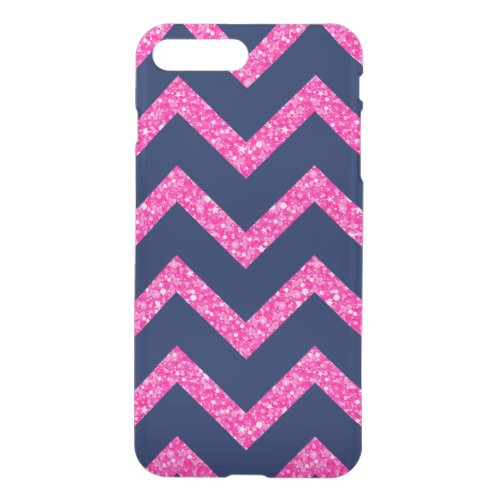 Pink Glitter  Navy Blue Chevron Zigzag Pattern iPhone 8 Plus7 Plus Case