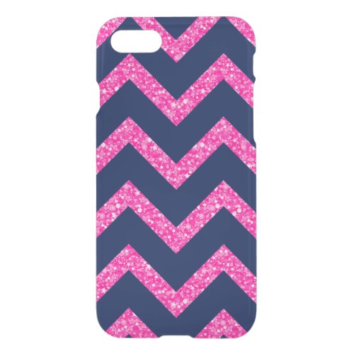 Pink Glitter  Navy Blue Chevron Zigzag Pattern iPhone SE87 Case