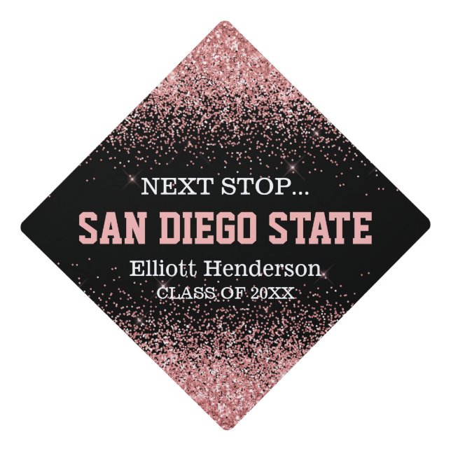 Pink Glitter Next Stop Graduation Graduation Cap Topper (Front)