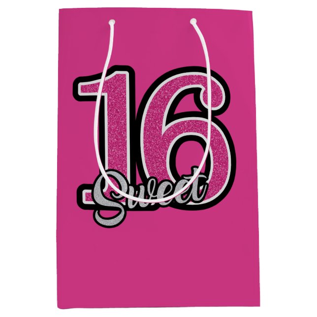 Pink Glitter Numbers Medium Gift Bag (Front)