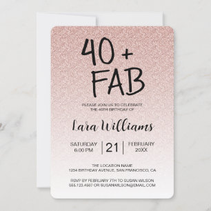 Pink Glitter Ombre 40 Fabulous 40th Birthday Invitation