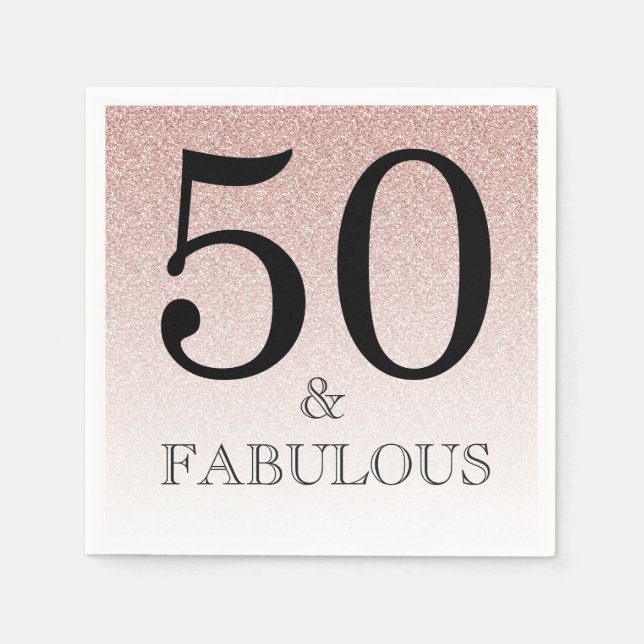 Pink Glitter Ombre 50 and Fabulous 50th Birthday Napkins (Front)