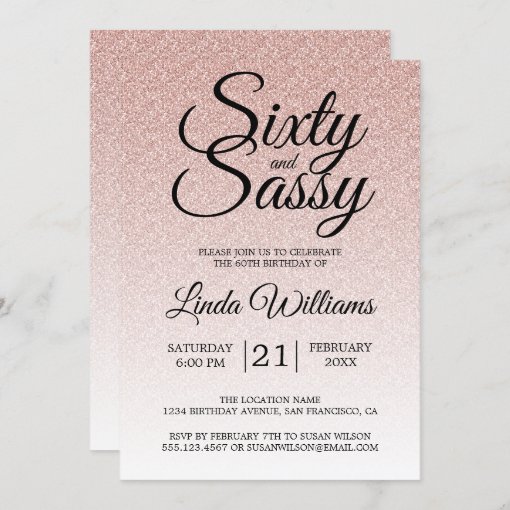 Pink Glitter Ombre 60 And Sassy 60th Birthday Invitation Zazzle