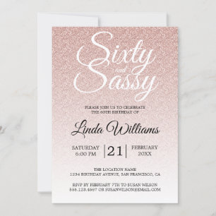 Pink Glitter Ombre 60 and Sassy 60th Birthday Invitation