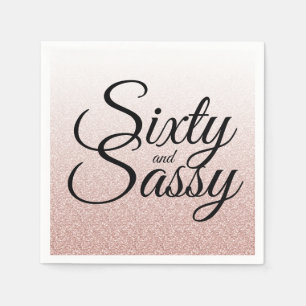 Pink Glitter Ombre 60 and Sassy 60th Birthday Napkins