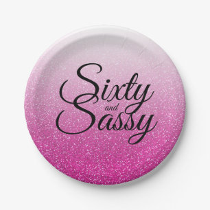 Pink Glitter Ombre 60 and Sassy 60th Birthday Paper Plates