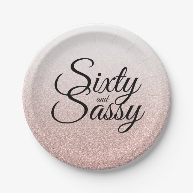 Pink Glitter Ombre 60 and Sassy 60th Birthday Paper Plates (Front)