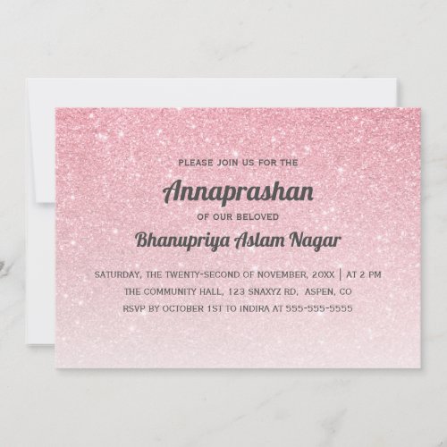 Pink Glitter Ombre Annaprashan First Rice Invitation