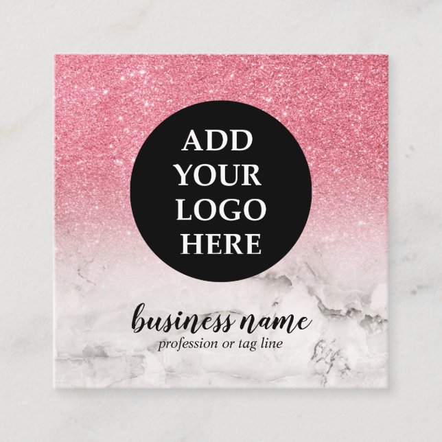 Pink Glitter Ombre Cursive Your Logo social icon Square Business Card (Front)
