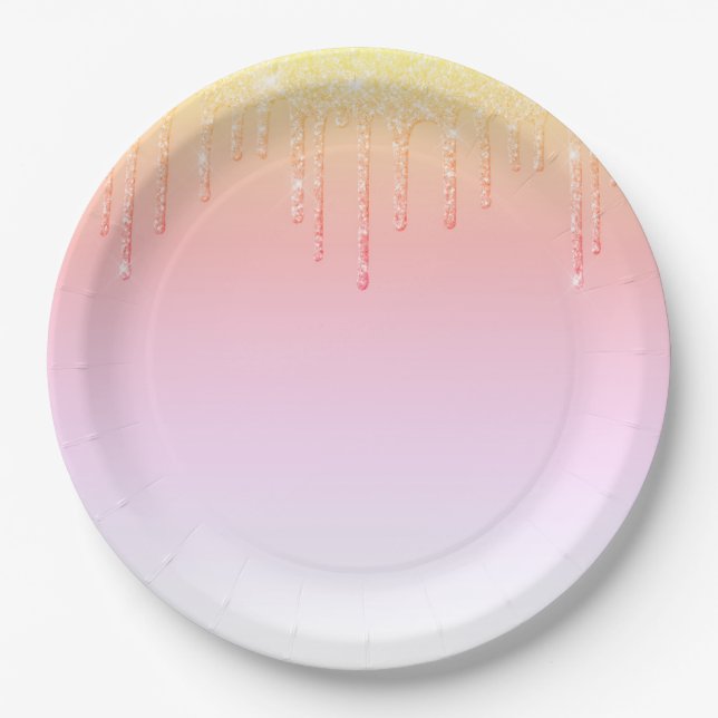 Pink Glitter Ombré Glam Sparkles Paper Plates (Front)