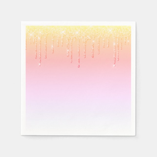 Pink Glitter Ombré Glam Sparkles Pretty Party Napkins (Front)