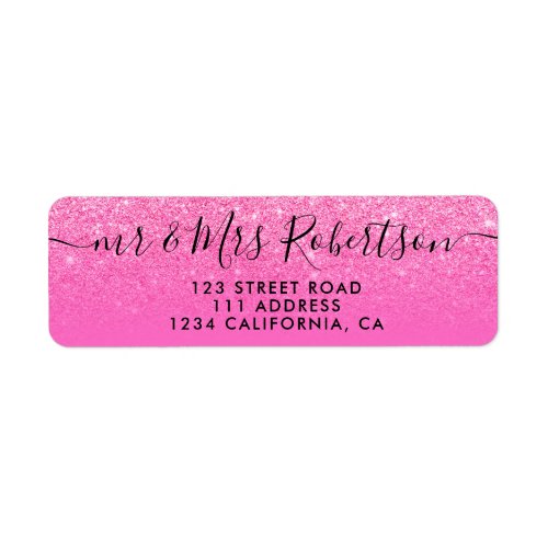 Pink glitter ombre gradient script wedding label