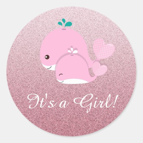 Pink Glitter ombre Its a Girl Baby Shower sticker