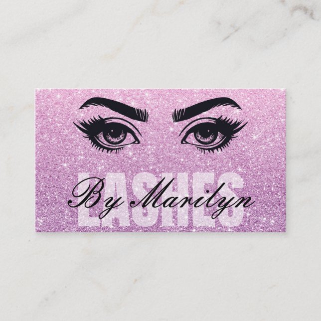 Pink Glitter Ombre Lash Tech QR Code Scannable Business Card (Front)