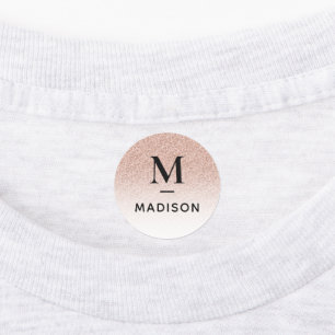 Pink Glitter Ombre Modern Monogram Name School Kids' Labels