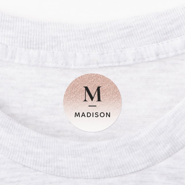 Pink Glitter Ombre Modern Monogram Name School Kids' Labels (Affixed)