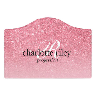 Pink Glitter Ombre Monogrammed Salon GIRL BOSS Door Sign